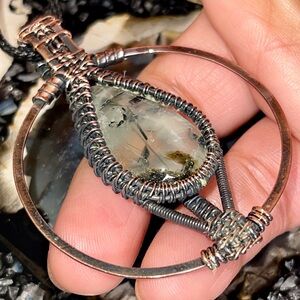 Copper Wire-Wrapped “Stone of Dreams” Prehnite Pendant 2 1/2”